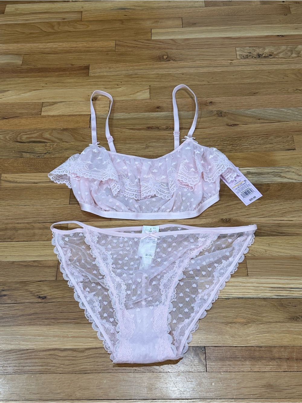 Lace Ruffle Bralette & Bikini Set - Pink - Picture 3 of 3